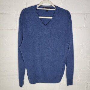Daniel Bishop Men's Large Pullover Cashmere Sweater V Neck Blue